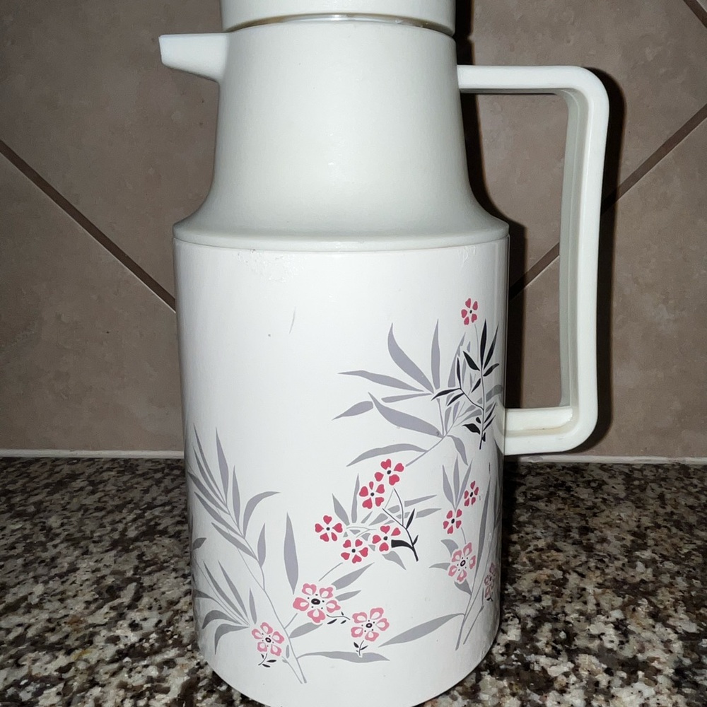 Vintage Floral White and Gray Thermos